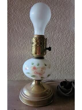 Leviton Vintage Table/Reading Lamp Milk Glass Pink Floral Farmhouse Victorian